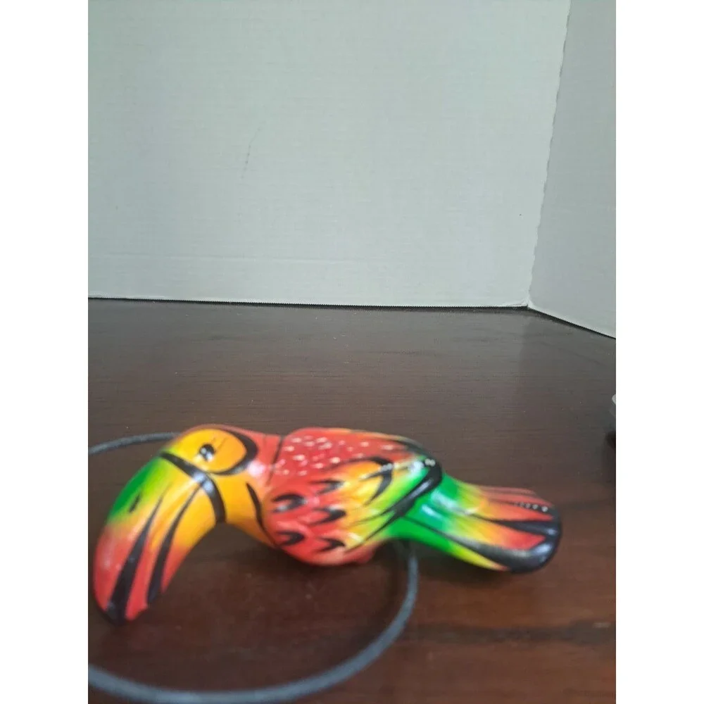 Vintage Mexican Folk Art Pottery Hand Painted Hanging Toucan 5